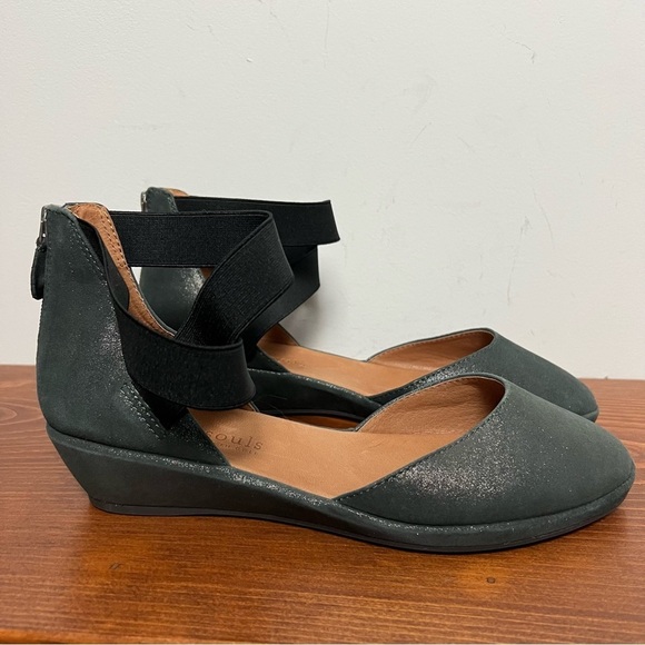 Gentle Souls Noa Leather Green Metallic Wedge Elastic Straps Round Toe Shoe 9.5 - Picture 4 of 12